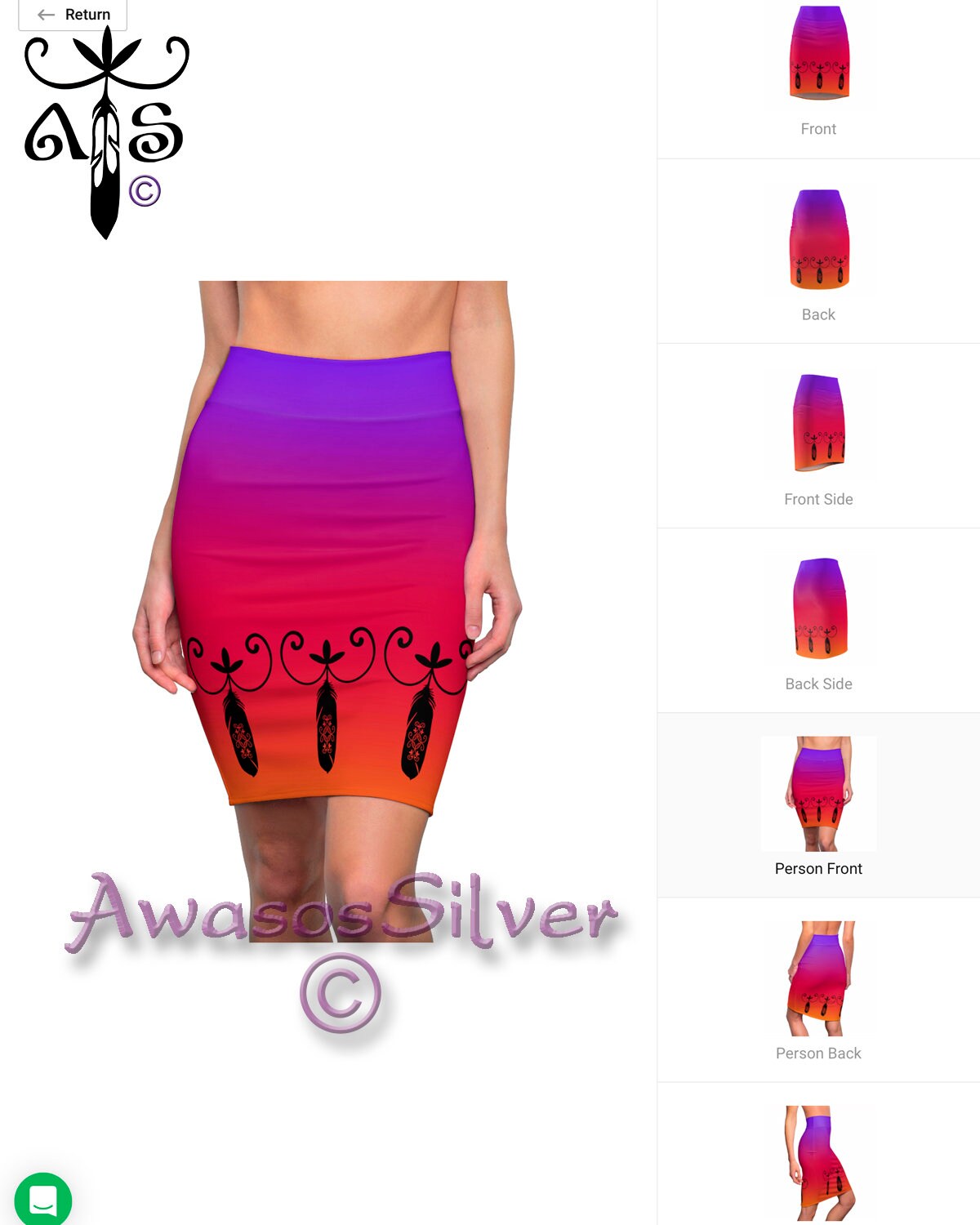 Sonnenaufgang-Doppelte Kurve Mit Feder-Frauen-Bleistiftrock. Awasos Silber Original Signature Design Rock. Farben Rock Sonnenaufgang. Wabanaki von NEWD