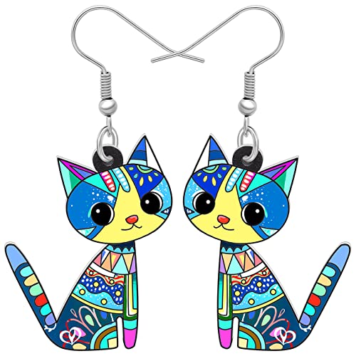 NEWEI Acryl Anime Katzen Ohrringe Cute Katze Schmuck Lustige Katze Geschenke für Damen Mädchen Frauen Charms (Blau) von NEWEI