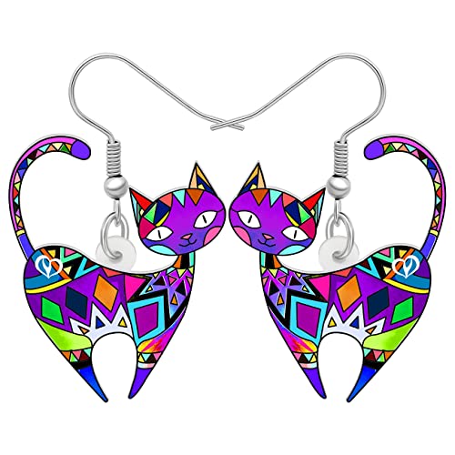 NEWEI Acryl Anime Katzen Ohrringe Cute Katze Schmuck Lustige Katze Geschenke für Damen Mädchen Frauen Charms (Flieder) von NEWEI