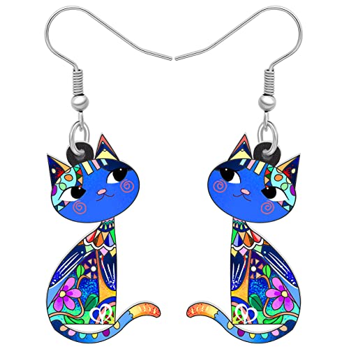 NEWEI Acryl Anime Katzen Ohrringe Cute Katze Schmuck Lustige Katze Geschenke für Damen Mädchen Frauen Charms (Himmel) von NEWEI