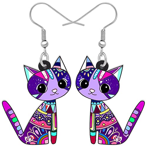 NEWEI Acryl Anime Katzen Ohrringe Cute Katze Schmuck Lustige Katze Geschenke für Damen Mädchen Frauen Charms (Lila) von NEWEI