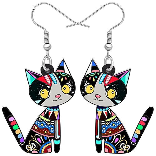 NEWEI Acryl Anime Katzen Ohrringe Cute Katze Schmuck Lustige Katze Geschenke für Damen Mädchen Frauen Charms (Schwarz) von NEWEI