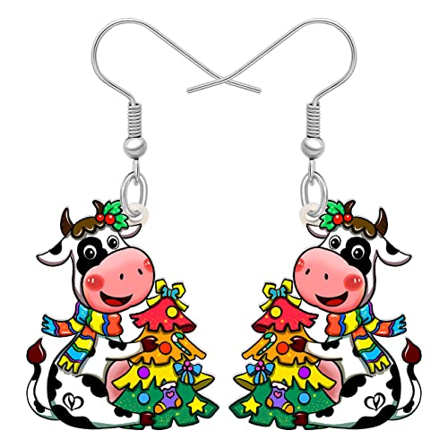 NEWEI Acryl Anime Milchvieh Kuh Ohrringe Drop Dangle Farm Tier Schmuck Für Frauen Mädchen Geschenk Charm (Floral) von NEWEI