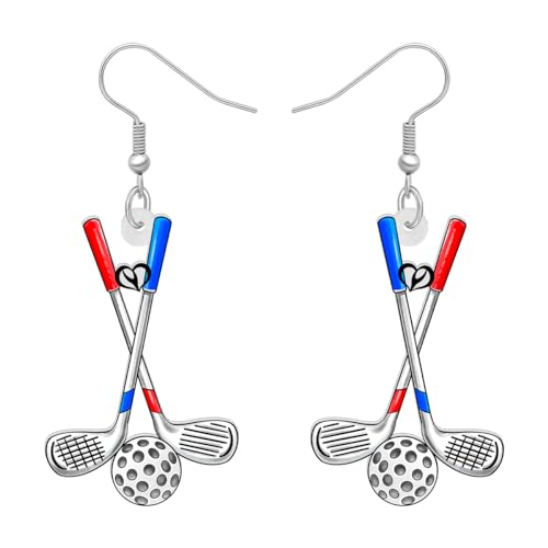 NEWEI Acryl Baseball Fußball Ohrringe Baumeln Basketball Fußball Schmuck Für Damen Mädchen Sport Liebhaber (Golfschläger) von NEWEI