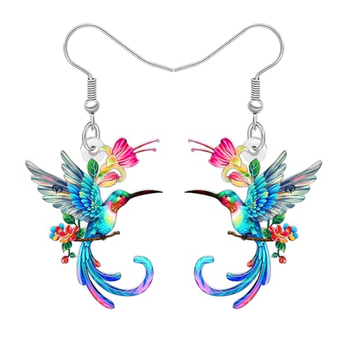 NEWEI Acryl Bunte Niedliche Kolibri Ohrringe Hängend für Damen Mädchen Lustige Vogel mit Blume Ohrringe Frühling Schmuck Kolibri Geschenke für Vogelliebhaber Charms (Mehrfarbig) von NEWEI