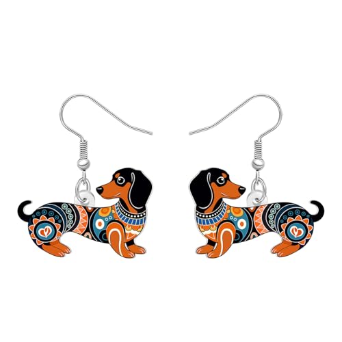 NEWEI Acryl Cute Boho Wiener Dackel Ohrringe Hängend Spaß Welpen Haustier Bohemian Design Schmuck Zubehör Weiner Hund Geschenke für Damen Mädchen Hund Mama Tierliebhaber (Braun) von NEWEI