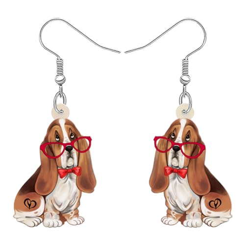 NEWEI Acryl Floral Basset Hound Hund Ohrringe Drop Anime Tier Für Frauen Mädchen Mode Schmuck Charme Geschenke (Basset Hound B) von NEWEI