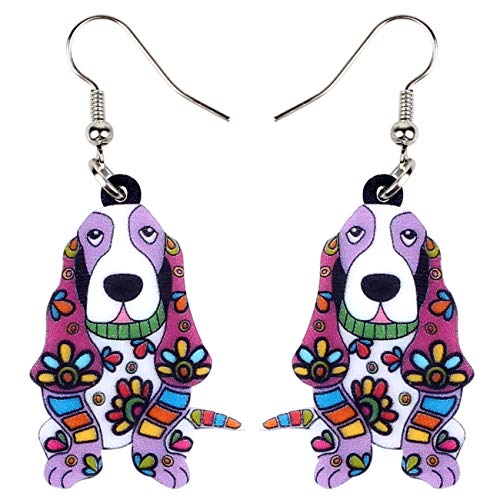 NEWEI Acryl Floral Basset Hound Hund Ohrringe Drop Anime Tier Für Frauen Mädchen Mode Schmuck Charme Geschenke (Lila) von NEWEI