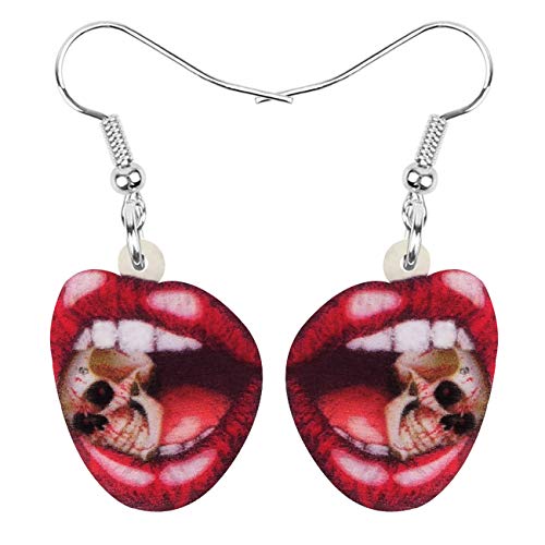 NEWEI Acryl Horror Totenkopf Skelett Halloween Ohrringe Baumeln Charme Geschenke für Damen Mädchen Kinder Festival Schmuck (Rot) von NEWEI