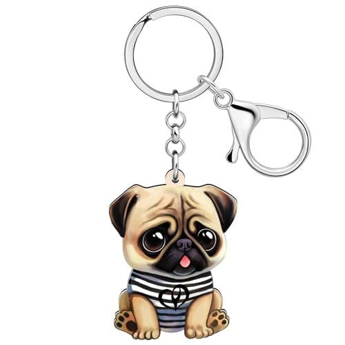 NEWEI Acryl Hund Schlüsselanhänger Zubehör Cute Pet Puppy Schlüsselring Für Damen Mädchen Hundeliebhaber Geldbörse Auto Geschenke (Mops A) von NEWEI
