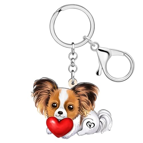 NEWEI Acryl Hund Schlüsselanhänger Zubehör Cute Pet Puppy Schlüsselring Für Damen Mädchen Hundeliebhaber Geldbörse Auto Geschenke (Papillon A) von NEWEI