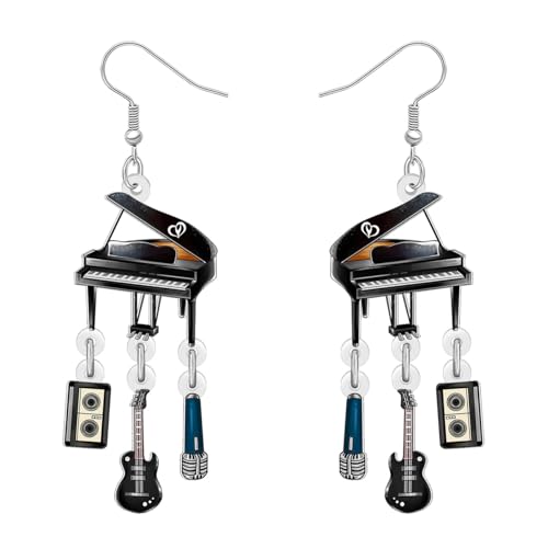 NEWEI Acryl Lustig Schwarz Klavier Ohrringe Hängend für Damen Mädchen Musikliebhaber Thema Gitarre Kassette Band Outfit Musikalischen Schmuck Lehrer Wertschätzung Geschenke für Musiker (Grau) von NEWEI