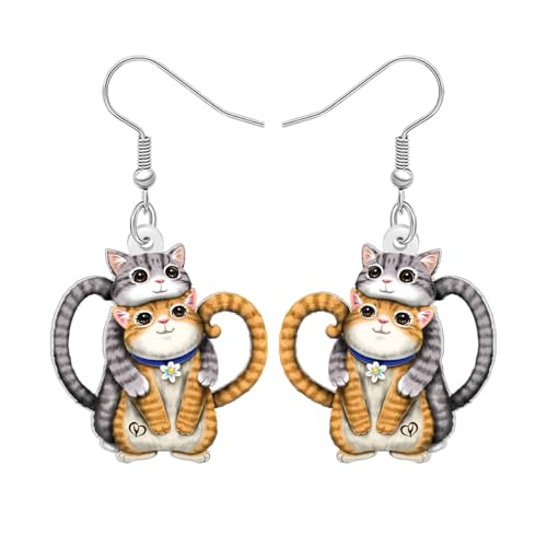 NEWEI Acryl Niedliche Katze Ohrringe Hängend Geschenke für Damen Mädchen Mama Katze Liebhaber Lustige Kätzchen Tabby Haustiere Baumeln Ohrringe Schmuck Ornament Zubehör (Gelb) von NEWEI