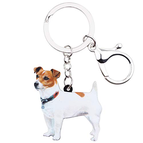 NEWEI Acryl Süß Jack Russell Terrier Hund Schlüsselanhänger Ringe Tierschmuck für Frauen Mädchen Tasche Auto Charms (Weiß) von NEWEI