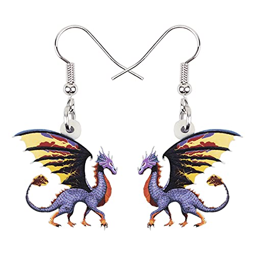 NEWEI Acryl Süße Anime Tropfen Drachen Ohrringe Hängend Für Damen Mädchen Kinder Geschenk Schmuck Charms (Lila) von NEWEI