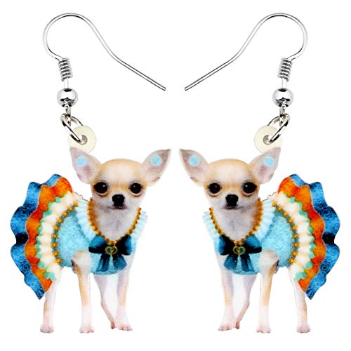 NEWEI Acryl Süße Chihuahua Hund Ohrringe Dangle Drop Für Frauen Kinder Welpe Tier Haustier Schmuck Geschenk Charm (Blau) von NEWEI