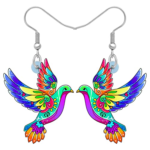 NEWEI Acryl Taube Vogel Ohrringe Dangle Schmuck für Frauen Mädchen Charm Geschenk (Regenbogen) von NEWEI