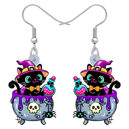 NEWEI Cute Acryl Halloween Black Katze Ohrringe Tropfen Katze Geschenke Schmuck für Damen Frauen Mädchen Teens Kinder Charme (Halloween Schwarze Katze D) von NEWEI