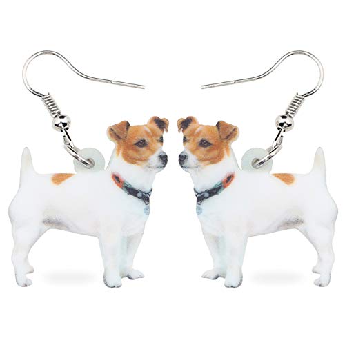 NEWEI Cute Acryl Jack Russell Ohrringe Hängend Ornamente für Frauen Mädchen Hund Mama Geschenke (Weiß) von NEWEI