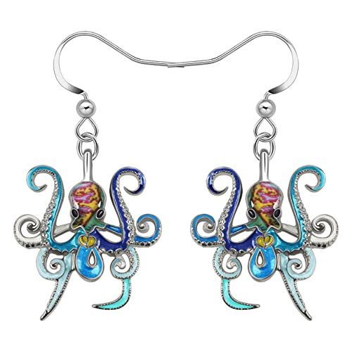 NEWEI Cute Emaille Wal Oktopus Qualle Hai Ohrringe Seepferdchen Strand Schmuck für Damen Frauen Mädchen Meerestiere Geschenke (Blauer Oktopus) von NEWEI