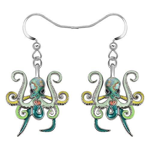 NEWEI Cute Emaille Wal Oktopus Qualle Hai Ohrringe Seepferdchen Strand Schmuck für Damen Frauen Mädchen Meerestiere Geschenke (Grüner Oktopus) von NEWEI