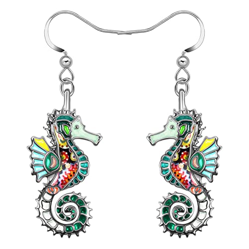 NEWEI Cute Emaille Wal Oktopus Qualle Hai Ohrringe Seepferdchen Strand Schmuck für Damen Frauen Mädchen Meerestiere Geschenke (Grünes Seepferdchen) von NEWEI