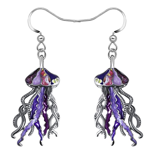 NEWEI Cute Emaille Wal Oktopus Qualle Hai Ohrringe Seepferdchen Strand Schmuck für Damen Frauen Mädchen Meerestiere Geschenke (Lila Qualle) von NEWEI