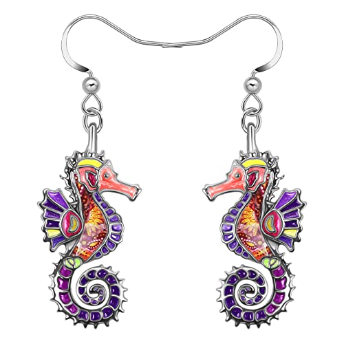 NEWEI Cute Emaille Wal Oktopus Qualle Hai Ohrringe Seepferdchen Strand Schmuck für Damen Frauen Mädchen Meerestiere Geschenke (Lila Seepferdchen) von NEWEI