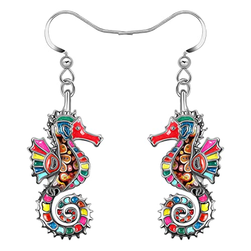 NEWEI Cute Emaille Wal Oktopus Qualle Hai Ohrringe Seepferdchen Strand Schmuck für Damen Frauen Mädchen Meerestiere Geschenke (Multi Seepferdchen) von NEWEI