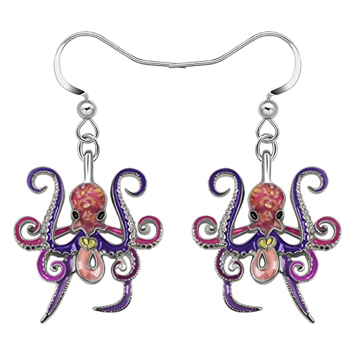 NEWEI Cute Emaille Wal Oktopus Qualle Hai Ohrringe Seepferdchen Strand Schmuck für Damen Frauen Mädchen Meerestiere Geschenke (Violetter Oktopus) von NEWEI