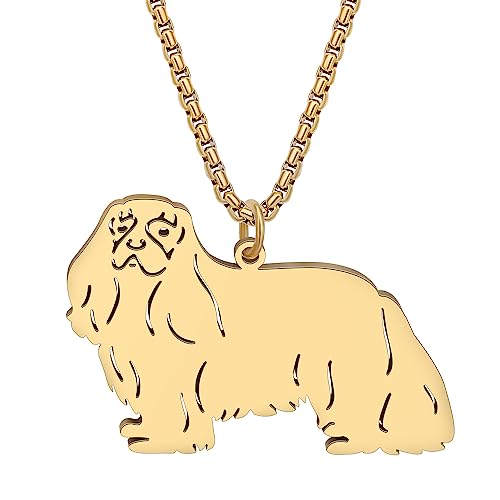 NEWEI Cute Halskette Hund Anhänger 18K Gold Plattiert Edelstahl Mode Haustier Hundeschmuck Geschenke Für Frauen Mädchen Hund Mama Einstellbar Charms (Cavalier King Charles Spaniel Gold) von NEWEI