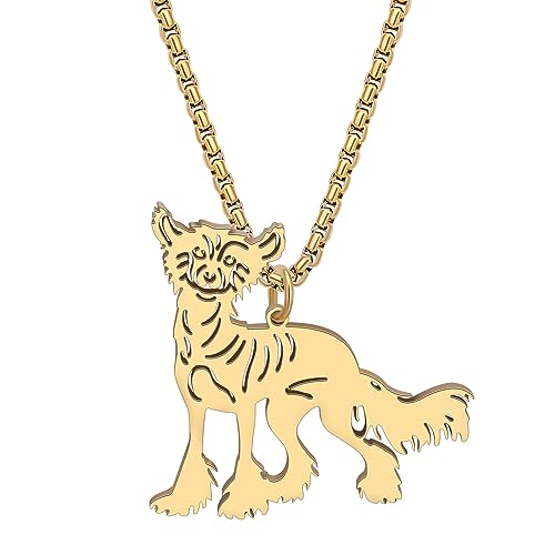 NEWEI Cute Halskette Hund Anhänger 18K Gold Plattiert Edelstahl Mode Haustier Hundeschmuck Geschenke Für Frauen Mädchen Hund Mama Einstellbar Charms (Chinesischer Schopfhund Gold) von NEWEI