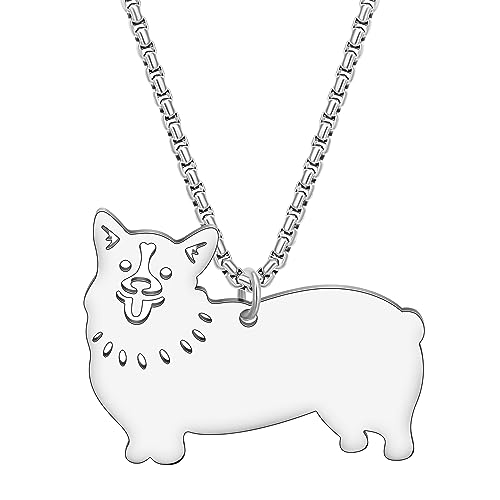 NEWEI Cute Halskette Hund Anhänger 18K Gold Plattiert Edelstahl Mode Haustier Hundeschmuck Geschenke Für Frauen Mädchen Hund Mama Einstellbar Charms (Corgi versilbert) von NEWEI