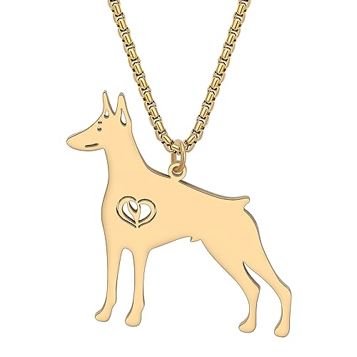 NEWEI Cute Halskette Hund Anhänger 18K Gold Plattiert Edelstahl Mode Haustier Hundeschmuck Geschenke Für Frauen Mädchen Hund Mama Einstellbar Charms (Dobermann Pinscher Vergoldet) von NEWEI