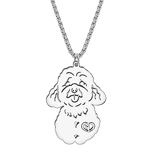 NEWEI Cute Halskette Hund Anhänger 18K Gold Plattiert Edelstahl Mode Haustier Hundeschmuck Geschenke Für Frauen Mädchen Hund Mama Einstellbar Charms (Pudel Silber B) von NEWEI