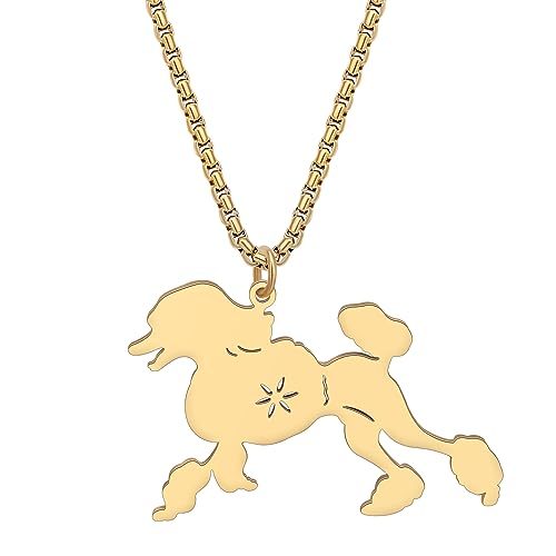 NEWEI Cute Halskette Hund Anhänger 18K Gold Plattiert Edelstahl Mode Haustier Hundeschmuck Geschenke Für Frauen Mädchen Hund Mama Einstellbar Charms (Pudelhund Gold Plated) von NEWEI