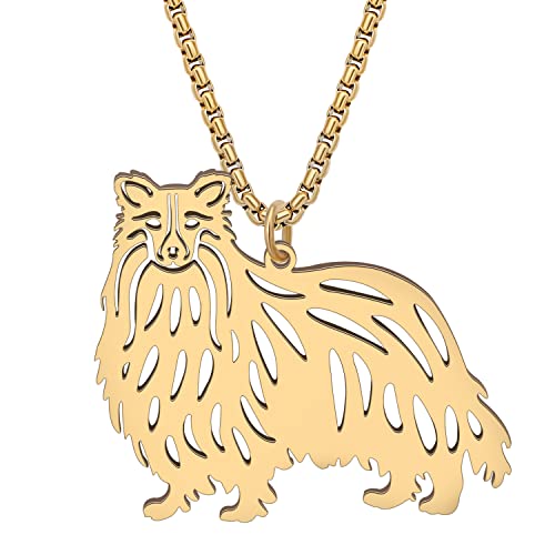 NEWEI Cute Halskette Hund Anhänger 18K Gold Plattiert Edelstahl Mode Haustier Hundeschmuck Geschenke Für Frauen Mädchen Hund Mama Einstellbar Charms (Vergoldeter Rough Collie) von NEWEI