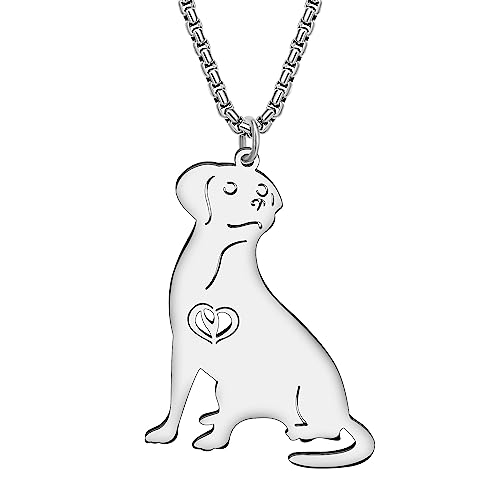NEWEI Cute Halskette Hund Anhänger 18K Gold Plattiert Edelstahl Mode Haustier Hundeschmuck Geschenke Für Frauen Mädchen Hund Mama Einstellbar Charms (Versilberter Labrador) von NEWEI