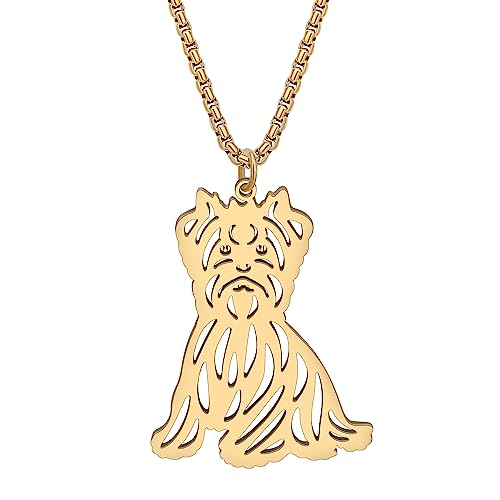 NEWEI Cute Halskette Hund Anhänger 18K Gold Plattiert Edelstahl Mode Haustier Hundeschmuck Geschenke Für Frauen Mädchen Hund Mama Einstellbar Charms (Yorkshire Vergoldet) von NEWEI