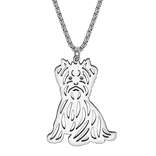 NEWEI Cute Halskette Hund Anhänger 18K Gold Plattiert Edelstahl Mode Haustier Hundeschmuck Geschenke Für Frauen Mädchen Hund Mama Einstellbar Charms (Yorkshire Versilbert) von NEWEI