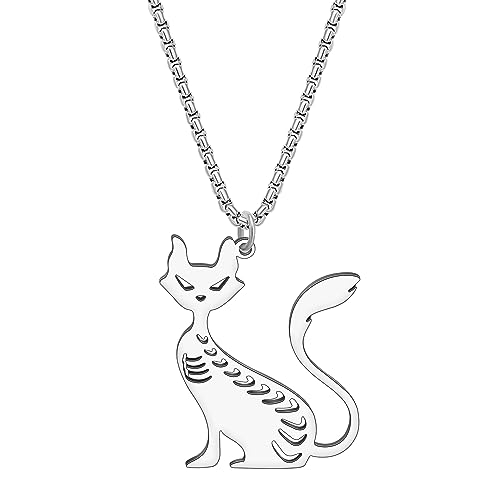 NEWEI Cute Katze Halskette Anhänger 18K Gold Plattiert Edelstahl Mode Haustier Tiere Schmuck Geschenke für Damen Mädchen (Katze Silber D) von NEWEI