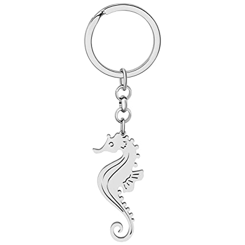 NEWEI Cute Quallen Delphin Wal Schlüsselanhänger Ringe Charms Dekorationen für Damen Mädchen Meer Tiere Liebhaber Charms (Versilbertes Seepferdchen) von NEWEI