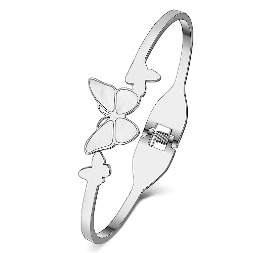 NEWEI Cute Schmetterling Armband Armreif Für Damen Edelstahl 18k Gold Plattiert Butterfly Charms Für Armbänder Paar Schmetterlinge Geschenke (Schmetterling A Silber) von NEWEI