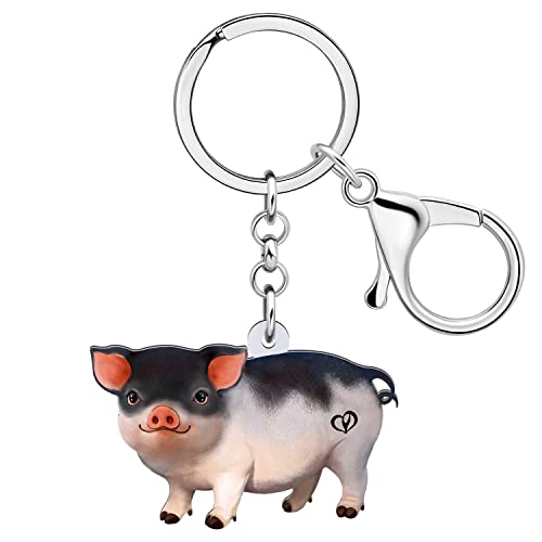 NEWEI Cute Schwein Geschenke Acryl Rosa Schwein Schlüsselanhänger Pig Schlüsselring für Damen Frauen Mädchen Autoschlüssel Charm (Schwarz) von NEWEI