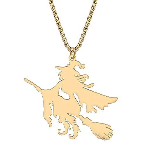 NEWEI Dainty 18k Gold Plattiert Edelstahl Totenkopf Halskette Sarg Anhänger Skull Ketten Deko Schmuck Für Damen Mädchen Halloween Weihnachten (Hexe Gold Plattierte B) von NEWEI