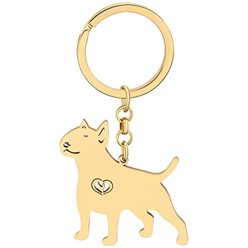 NEWEI Edelstahl Hund Schlüsselanhänger Cute Pet Hund Schlüsselanhänger für Frauen Mädchen Geldbörse Autoschlüssel Charms (Gelber Bull Terrier #2) von NEWEI