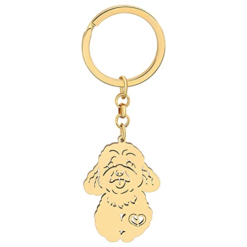 NEWEI Edelstahl Hund Schlüsselanhänger Cute Pet Hund Schlüsselanhänger für Frauen Mädchen Geldbörse Autoschlüssel Charms (Gold Plated Pudel) von NEWEI