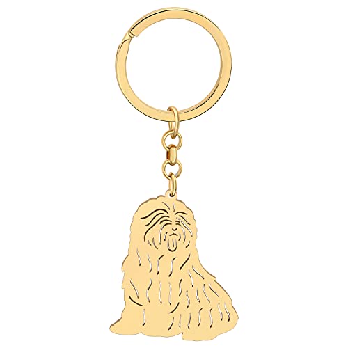NEWEI Edelstahl Hund Schlüsselanhänger Cute Pet Hund Schlüsselanhänger für Frauen Mädchen Geldbörse Autoschlüssel Charms (Old English Sheepdog vergoldet) von NEWEI