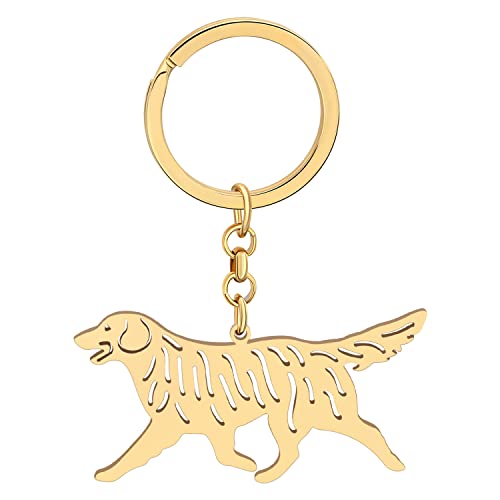 NEWEI Edelstahl Hund Schlüsselanhänger Cute Pet Hund Schlüsselanhänger für Frauen Mädchen Geldbörse Autoschlüssel Charms (Vergoldeter Golden Retriever) von NEWEI