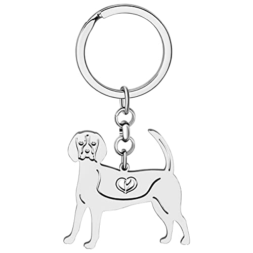 NEWEI Edelstahl Hund Schlüsselanhänger Cute Pet Hund Schlüsselanhänger für Frauen Mädchen Geldbörse Autoschlüssel Charms (Versilberter Beagle Hund) von NEWEI